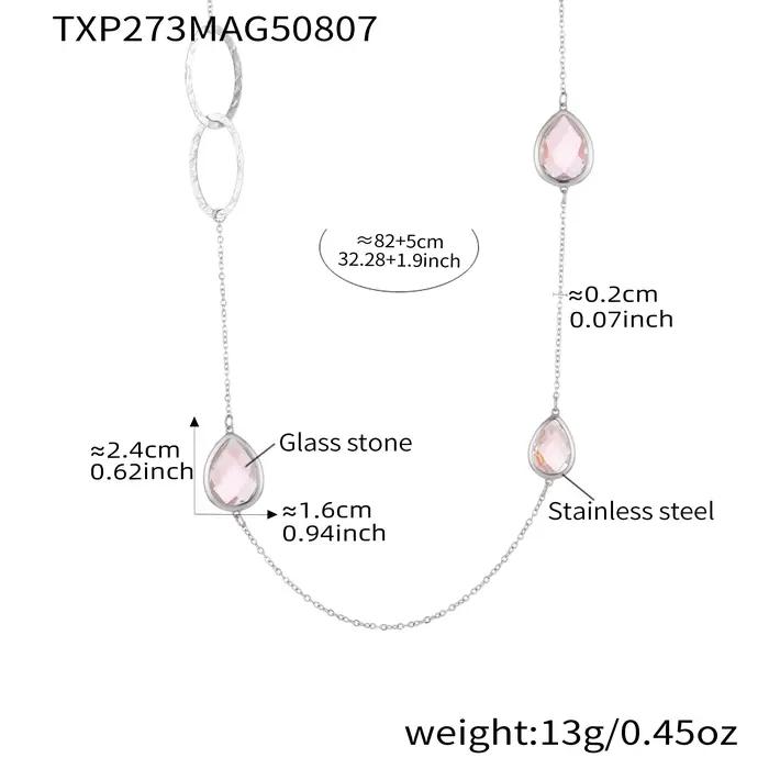 Collier chaîne de pull longue de 82cm en acier inoxydable plaqué or 18 carats avec gouttelettes brillantes