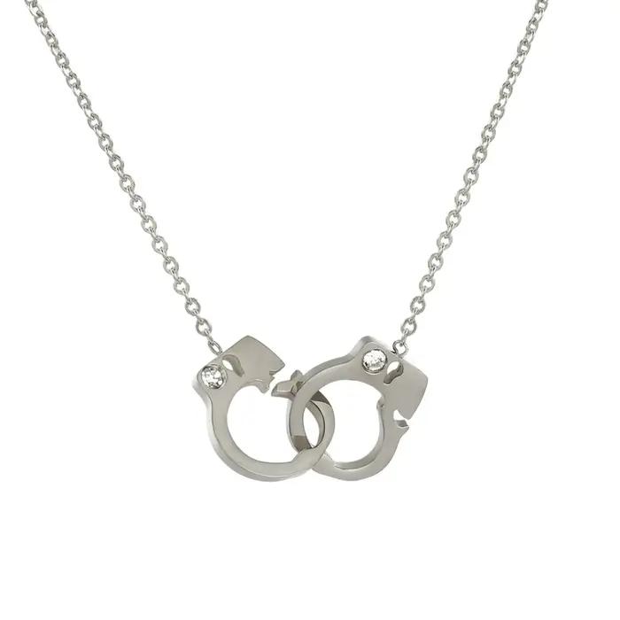 Nouvel Arrivage Collier Pendentif Femme en Acier Titane de Haute Qualité avec Motif Menottes et Cris