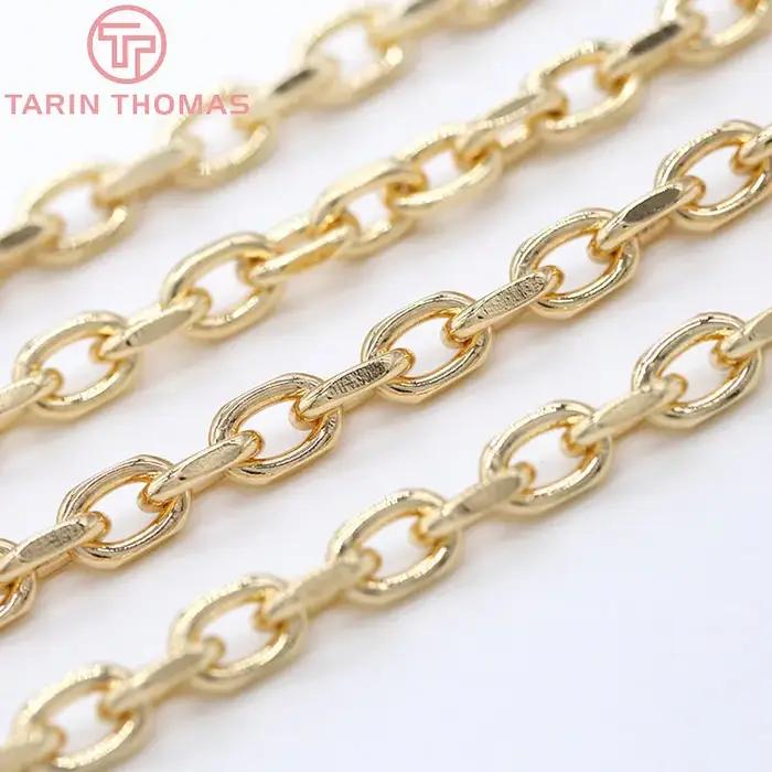 (6347) 50CM largeur 7MM 24K couleur or plaqué laiton collier chaînes Bracelet