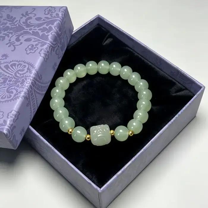 Bracelet perlé en jade Hetian naturel Qingshui 2026 – Bijou polyvalent pour femme