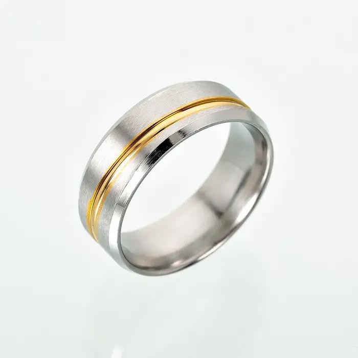Bague pour hommes couleur argent rainure mat anneaux en acier inoxydable bijoux de fiançailles de mariage anniversaire