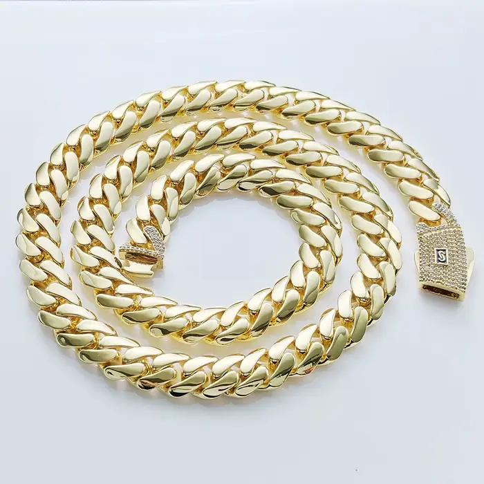 Collier chaîne cubaine Monaco avec plaqué or 14 carats pour homme et femme style hip-hop rock personnalisable pour cadeau d'anniversaire ou soirée festive