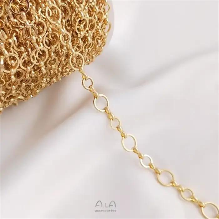 Chaîne ronde en O plaquée or 14 carats, 6 + 8mm, collier lâche manuel, accessoires de bracelet de br