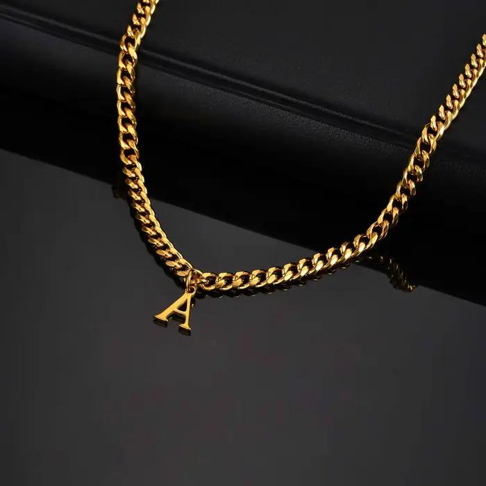 Collier initial en or 18 carats avec pierre de couleur pour homme et femme, cadeau bijou nom personnel occasions spéciales