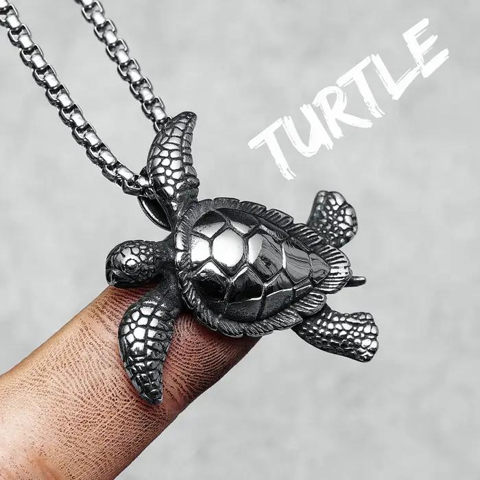 Collier tortue en acier inoxydable 316L, mignon rétro pour hommes et femmes, pendentif chaîne Rock R