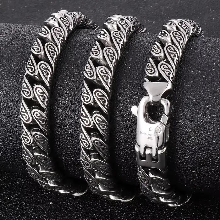 Collier chaîne large vintage 12 mm pour homme en acier inoxydable style punk accessoire bijou halloween partie soirée spécialités occassions spéciales