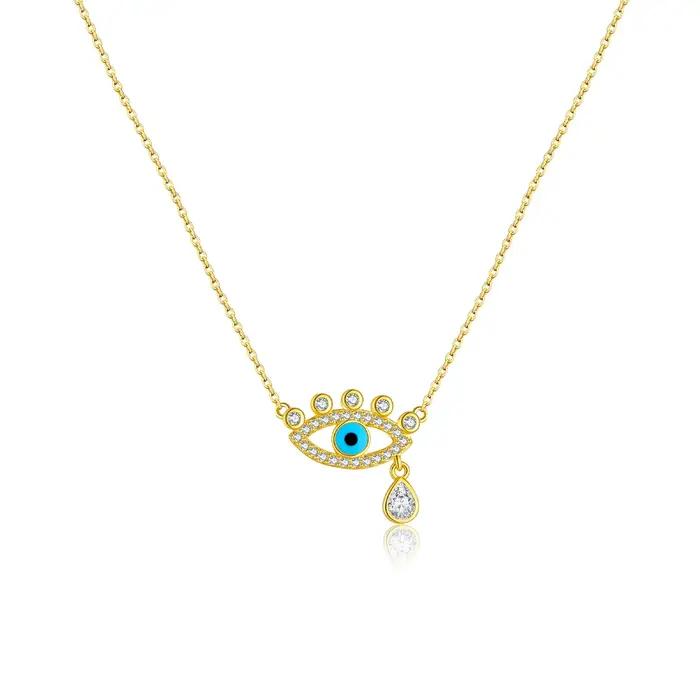 ANDYWEN Collier oeil en argent 925, oeil bleu avec gouttes de perles d'eau douce, boîte-cadeau de bi