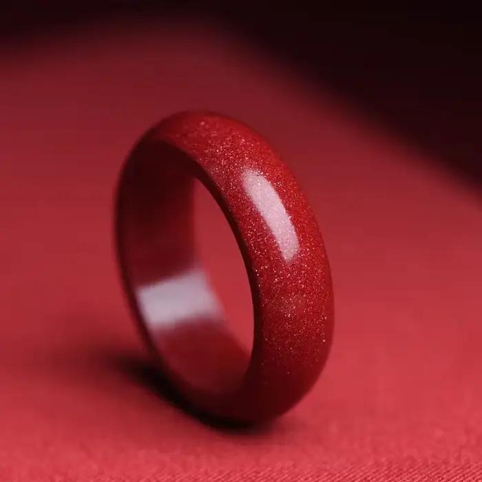 Bague Cinabre Authentique Naturelle en Aventurine, Bijou d'Eternité pour Femme Occasions Spéciales, Alliance de Mariage, Style Classique