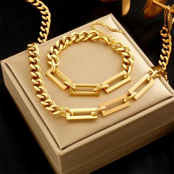 Ensemble de bijoux en acier inoxydable pour femmes colliers bracelets style classique pour parties soirées formelles
