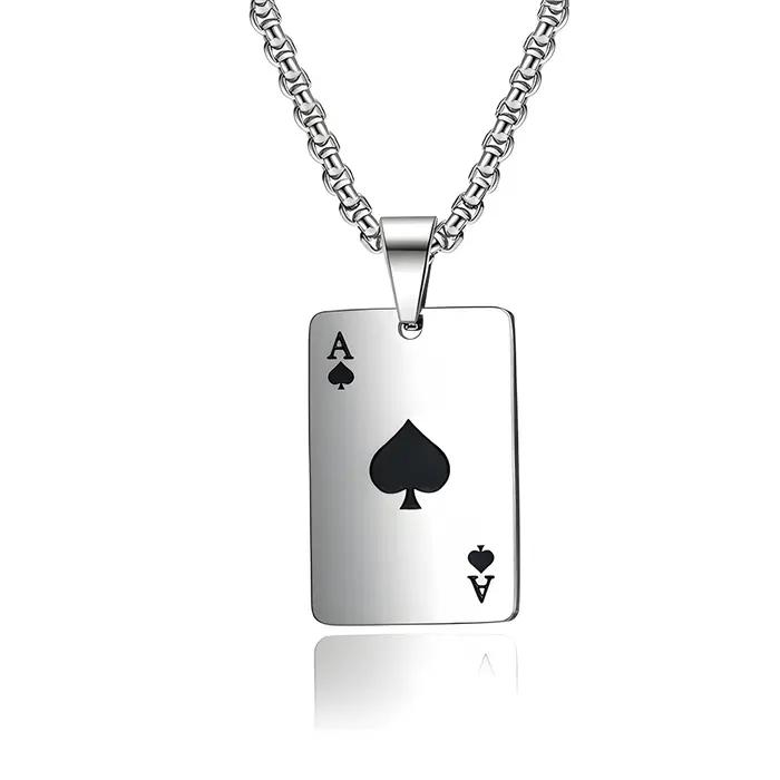 Hip Hop acier inoxydable carte de Poker Ace of Spades collier pour hommes pendentif chaîne cartes à jouer bijoux Ace of Hearts colliers