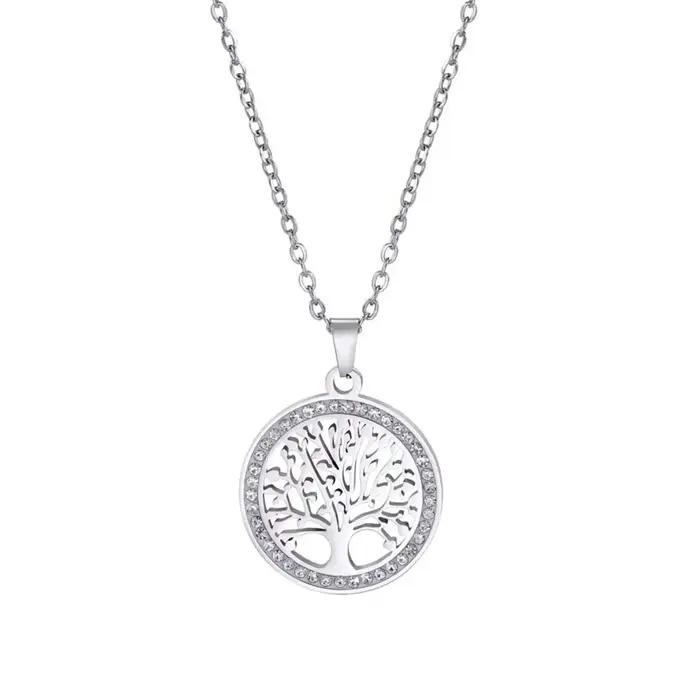 Collier pendentif rond arbre de vie, bijoux en acier inoxydable, cadeau pour femmes, mariage