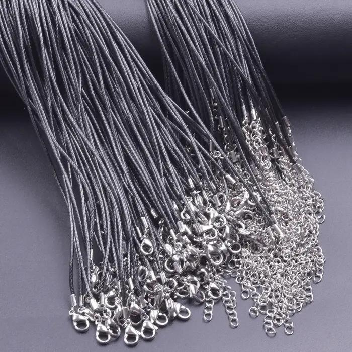 50/55/60cm cordon noir en cuir corde chaîne collier attache alliage chaînes étendues cire Pack colliers pour femmes hommes fermoir à homard
