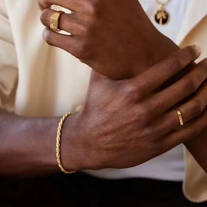 Bracelet chaîne torsadée pour homme, plaqué or 18 carats, acier inoxydable, bracelet à maillons cubains, classique, vintage, hip hop, bijoux pour homme