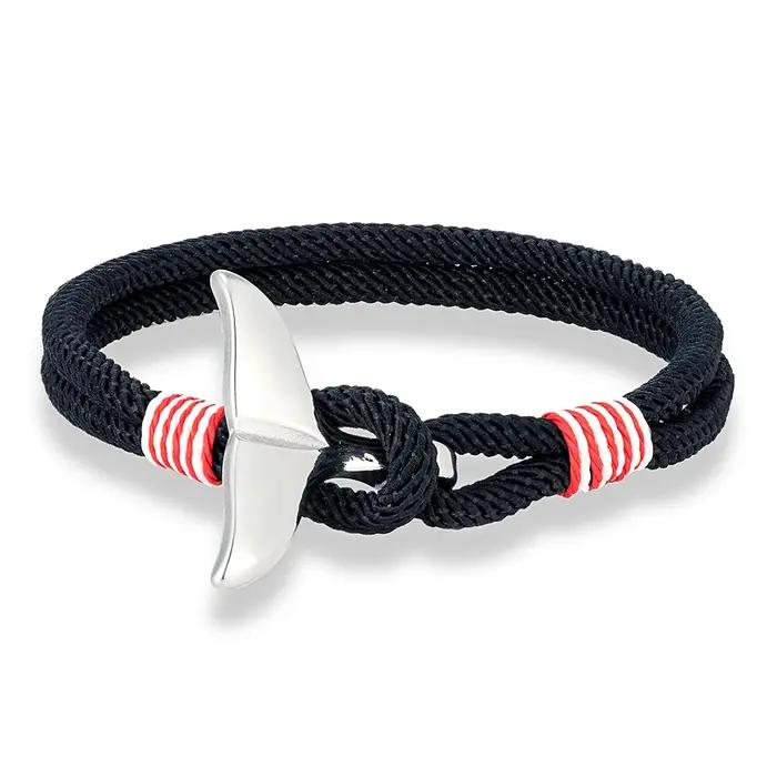 Bracelet Ancre Style Marine Fait Main en Corde avec Enroulement Queue de Baleine, Fermoir Sportif, Bijou Marin pour Hommes et Femmes, Cadeau