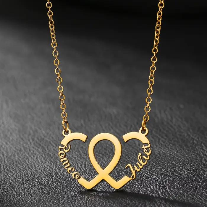 Collier personnalisé avec ruban à double nom, pendentif personnalisé avec deux noms, acier inoxydabl
