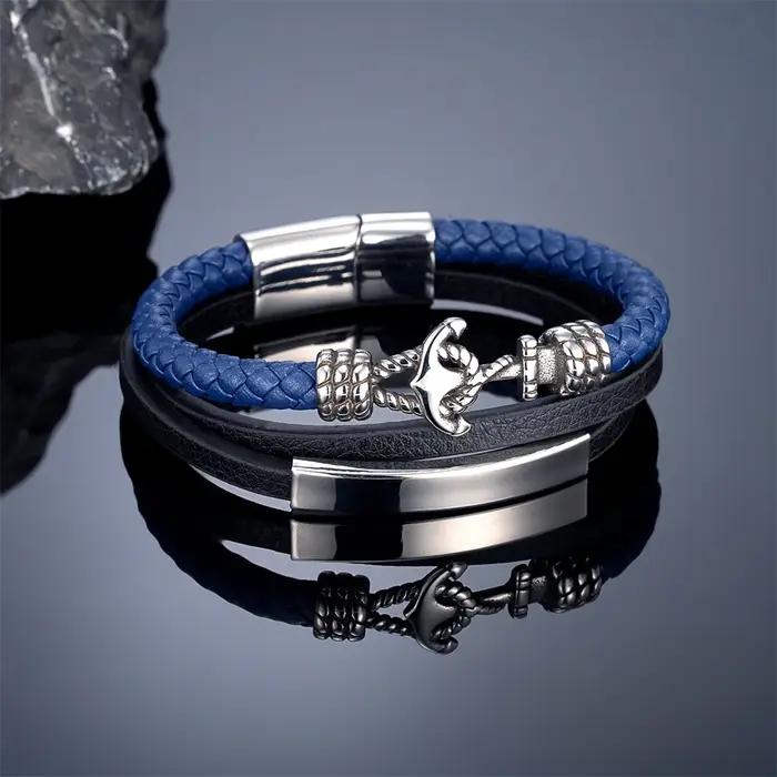 Bracelet ancre en cuir multicouche Vintage pour hommes et femmes