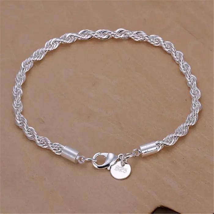 Haute qualité 925 argent 4MM femmes hommes chaîne mâle torsadé corde collier Bracelets mode
