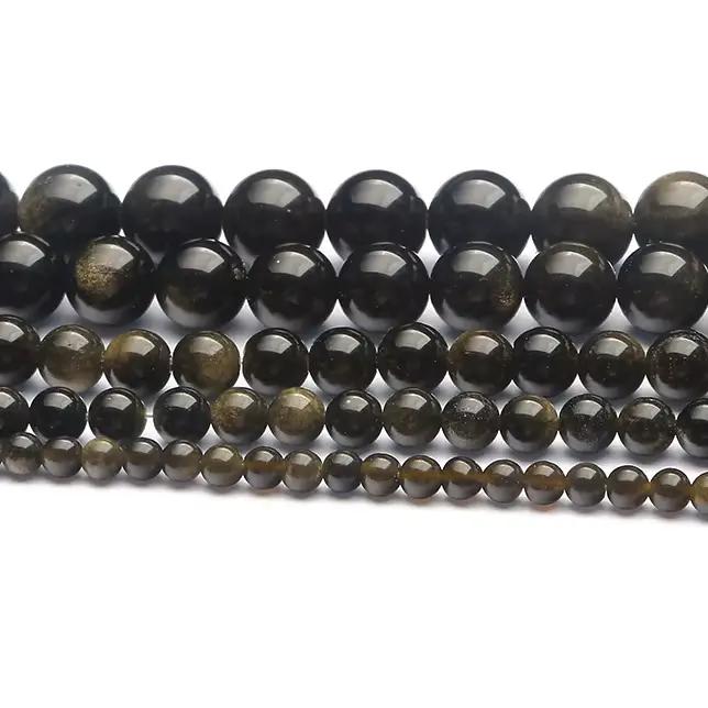 Perles rondes en obsidienne dorée naturelle