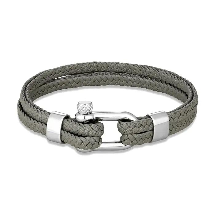 MKENDN Bracelet en cuir de Style marine pour hommes femmes tressé multicouche corde chaîne en acier inoxydable en forme de U manille bijoux Pulseras