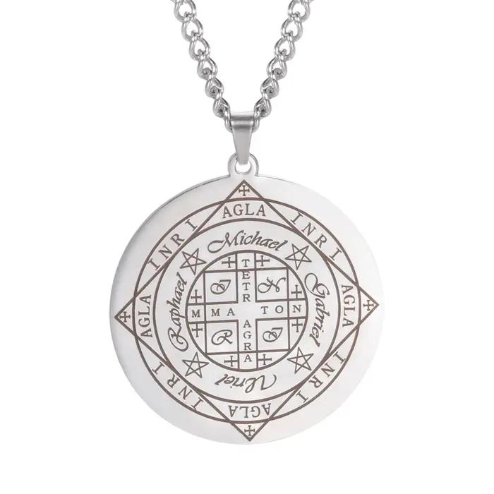 Collier Sceau des Archangels Acier Inoxydable Argent Or Clair Occasions Spéciales Protection Spirituelle