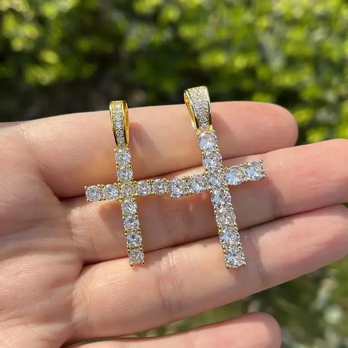 Hip Hop – collier avec pendentif en croix glacée pour hommes et femmes