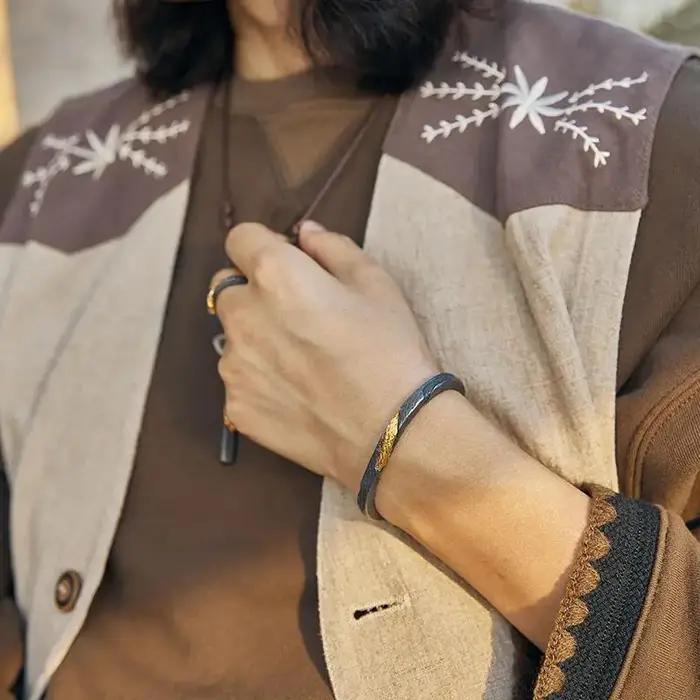 Bracelet Bracelet rétro en argent pour hommes avec bracelet fait main