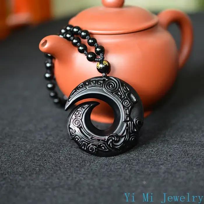 Collier en pierre brute d'obsidienne