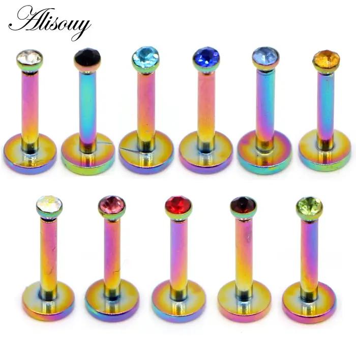 Alisouy 1 pièce Nombril Zircon acier inoxydable filetage interne bijoux de corps cristal lèvre Piercing Labret anneau Tragus oreille Stud