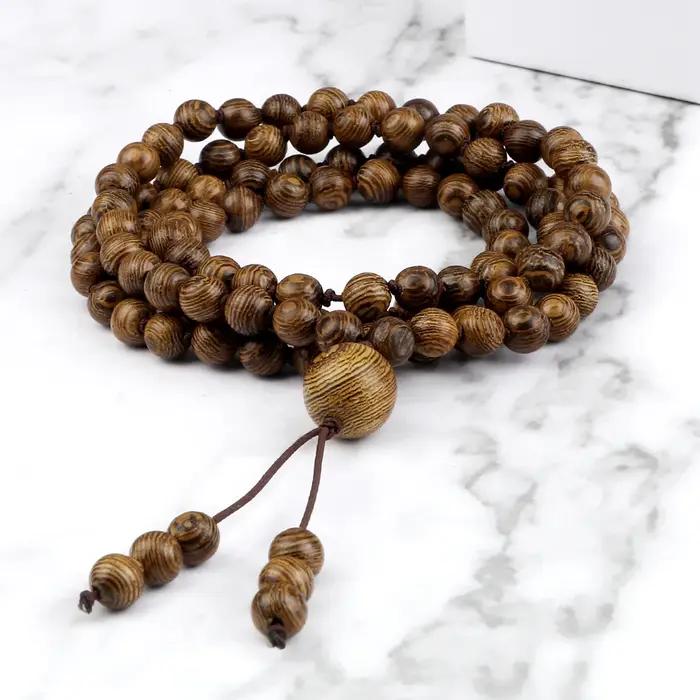 Collier de perles en bois 6/8mm fait à la main pour homme et femme pour mariage fiançailles fête yoga méditation occasions spéciales