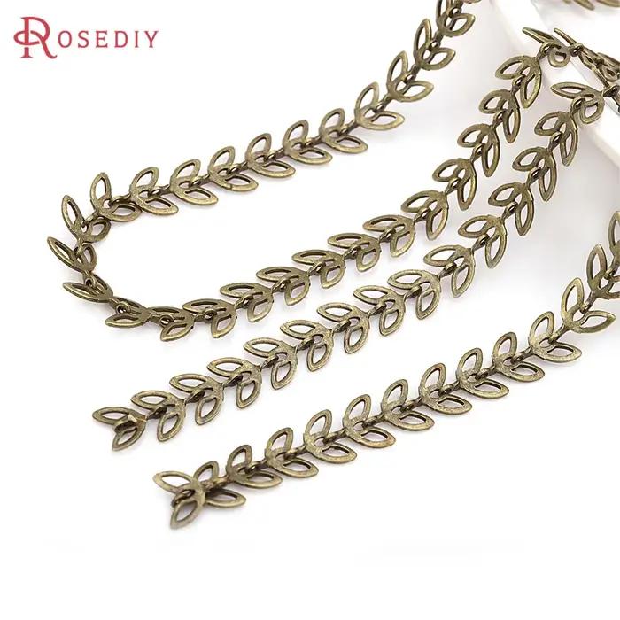 Chaîne de collier en forme de feuille d'arbre en laiton Bronze Antique