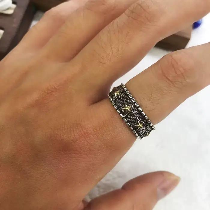 Buyee-Bague ouverte étoile dorée en argent regardé 925 pour homme et femme