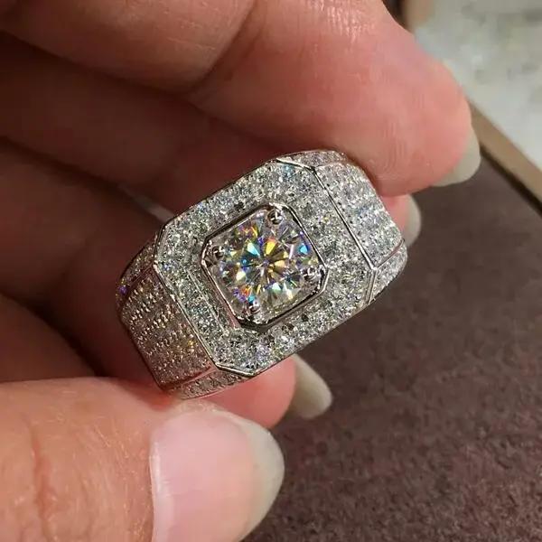 Bague en argent sterling 925 sertie de moissonite blanche élégante pour homme occasions spéciales alliance de mariage anniversaire fêtes de fin d'année cadeau spécial