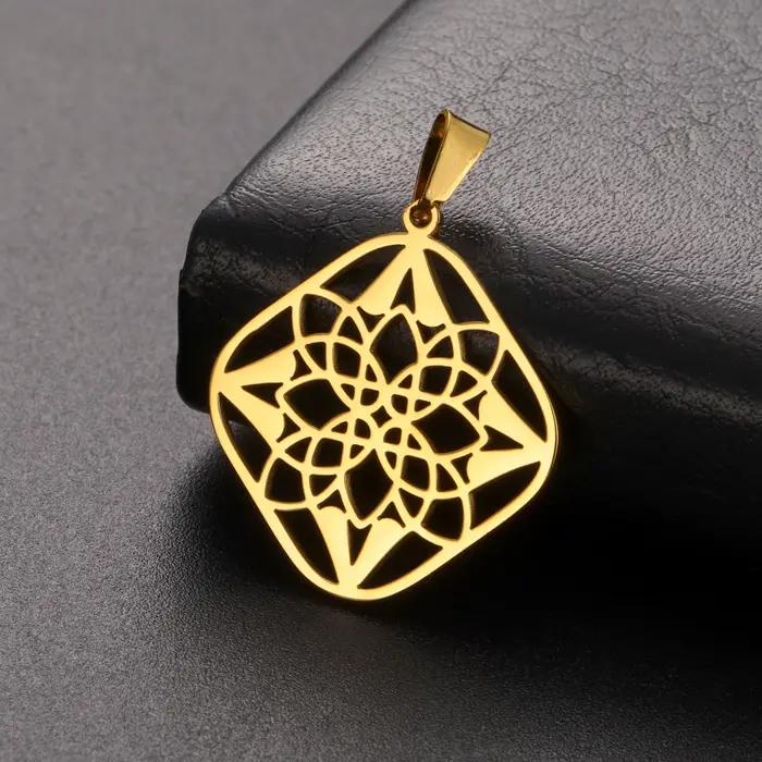 Pendentif Carré Fleur en Acier Inoxydable