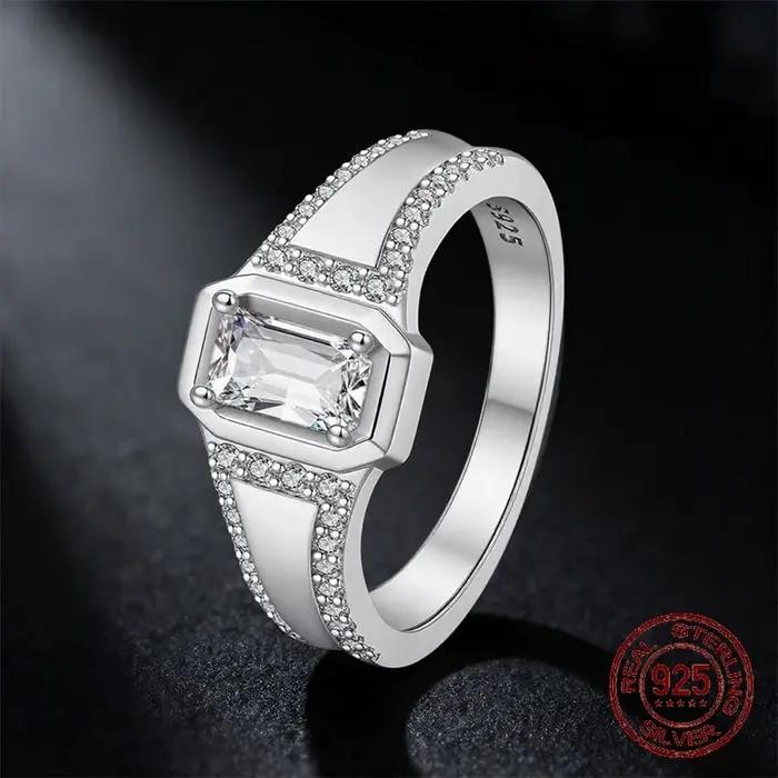 Bague Saint-Valentin en argent sterling 925 avec incrustation de zirconium blanc alliance de couple pour femmes occasions spéciales romantiques
