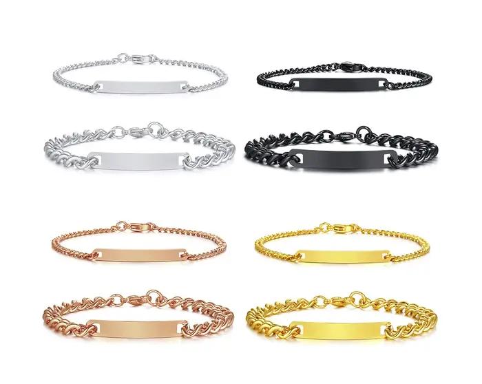 Bracelet en acier inoxydable avec plaque d'identification pour homme et femme