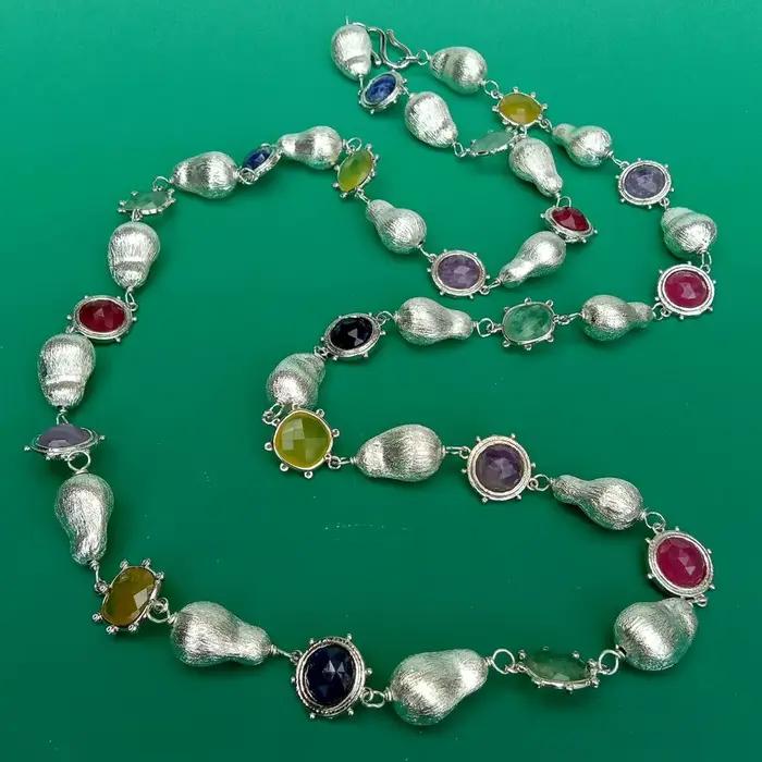 YYGEM – collier long multicolore en pierres précieuses, 16mm, améthyste, fluorite, quartz, perles brossées, bijoux de créateur