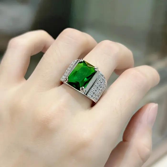 Bague en émeraude verte naturelle pour homme