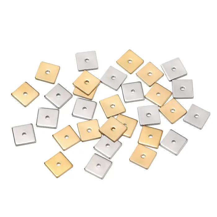 Perles d'Espacement Plates et Carrées en Acier Inoxydable, Accessoires de 4, 5, 6 et 8mm pour la Fabrication de Bijoux, Bracelets et Colliers, 50 Pièces/Paquet