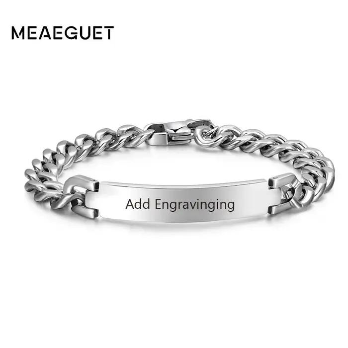 Bracelet d'identification de chaîne de bordure en acier inoxydable pour hommes