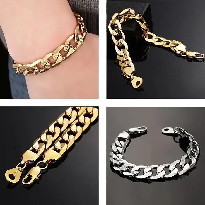 8MM mâle bordure cubique lien chaîne Bracelet pour hommes bijoux en acier inoxydable couleur or