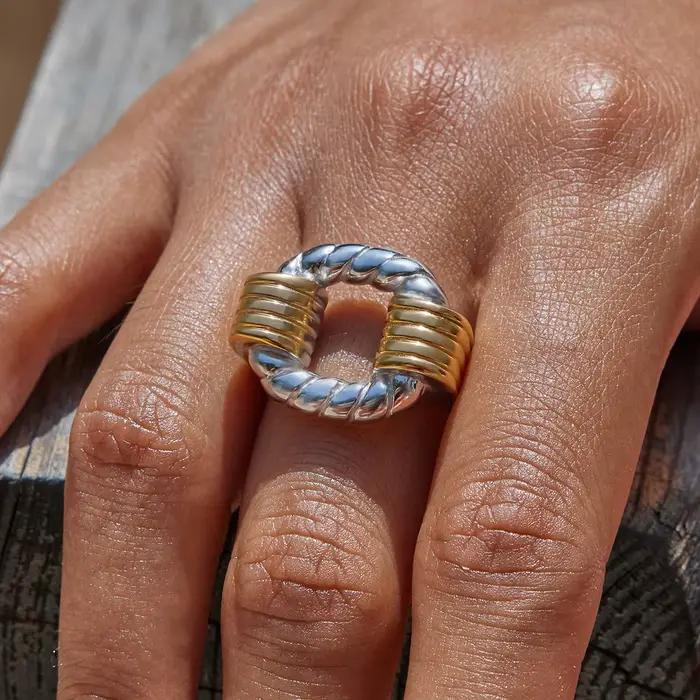 Bague ouverte torsadée bicolore classique Miia Jewelry