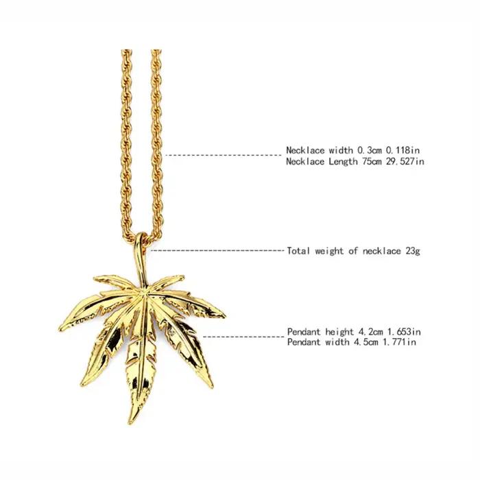 Colliers Hip Hop tendance en feuille de chanvre, chaînes à motif herbe, bijoux Hip Hop pour hommes et femmes, accessoires de streetwear quotidiens