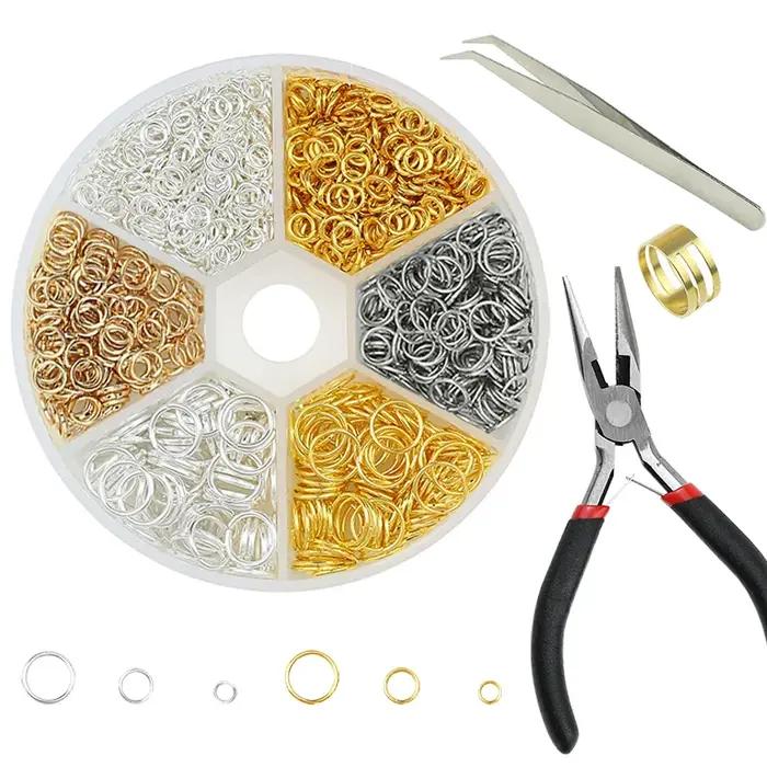 Ensemble de bagues ouvertes en alliage de couleur or, kit d'accessoires pour bricolage, bracelet, collier, chaîne, fournitures de fabrication, diverses tailles pour la création et la réparation de bijoux