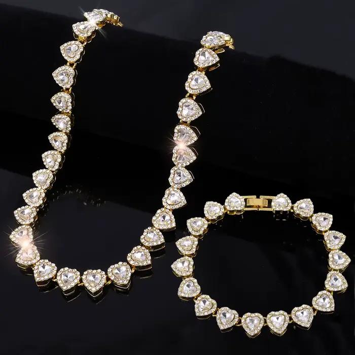 Ensemble de bijoux en zircone cubique et alliage de zinc pour femmes et hommes style hip-hop rock occassions spéciales