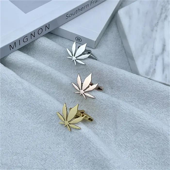 Boutons de manchette en forme de feuille en acier inoxydable pour homme occasions spéciales mariage promotion anniversaire