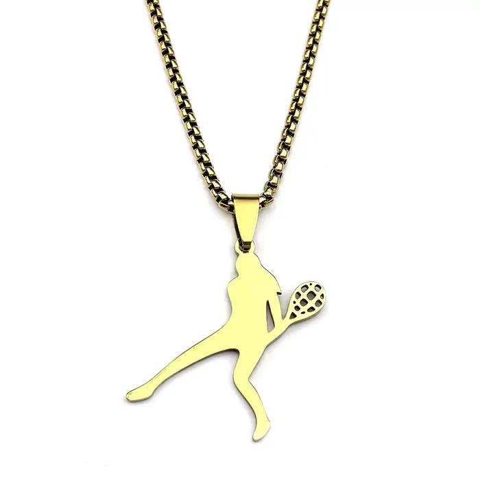 Collier pendentif pour femmes et hommes, en acier inoxydable, couleur or, pour joueurs de tennis, bijoux de sport, cadeaux