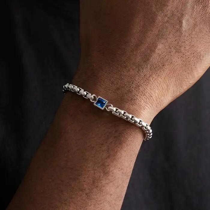 Bracelet à breloques en zircon pour homme, chaîne carrée de 4 mm en acier inoxydable, bijoux tendance imperméables, cadeau pour homme