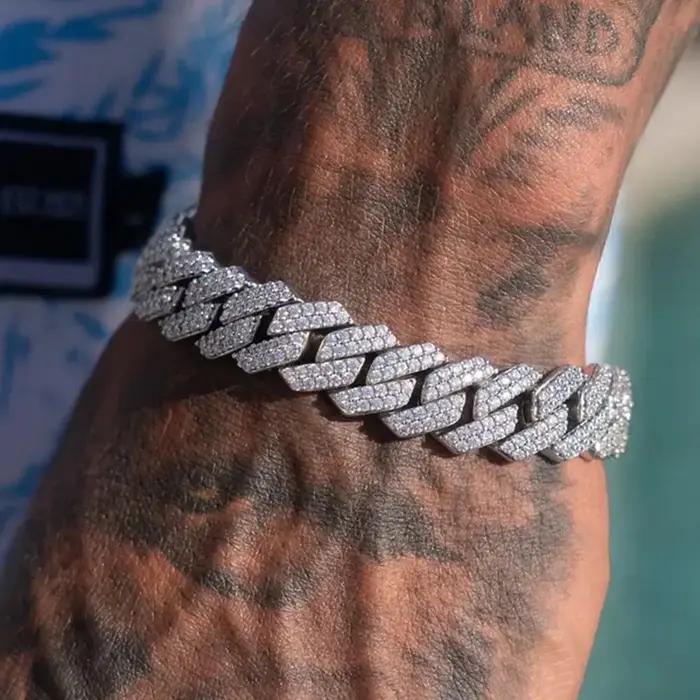 Bracelets en chaîne cubaine à maillons glacés de 14MM pour hommes et femmes