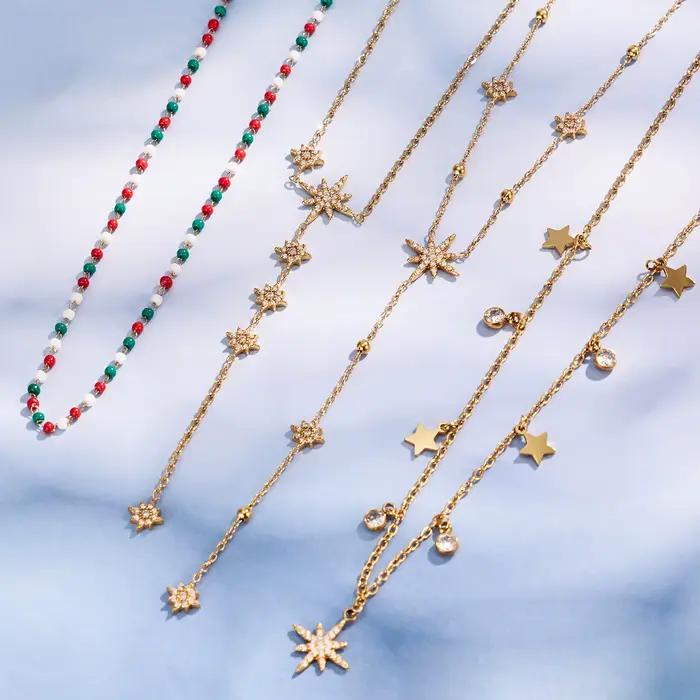 Collier Zircon North Star Y avec perles émaillées empilables, en acier inoxydable 316L plaqué or 18 carats, pour femme, ensemble de bijoux