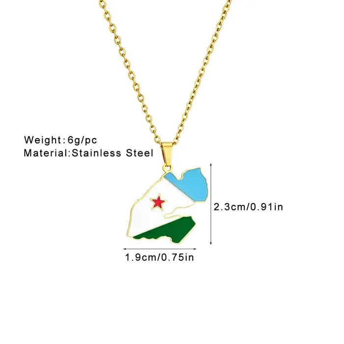 Nouveau Collier Carte de Djibouti en Acier Inoxydable Émaillé